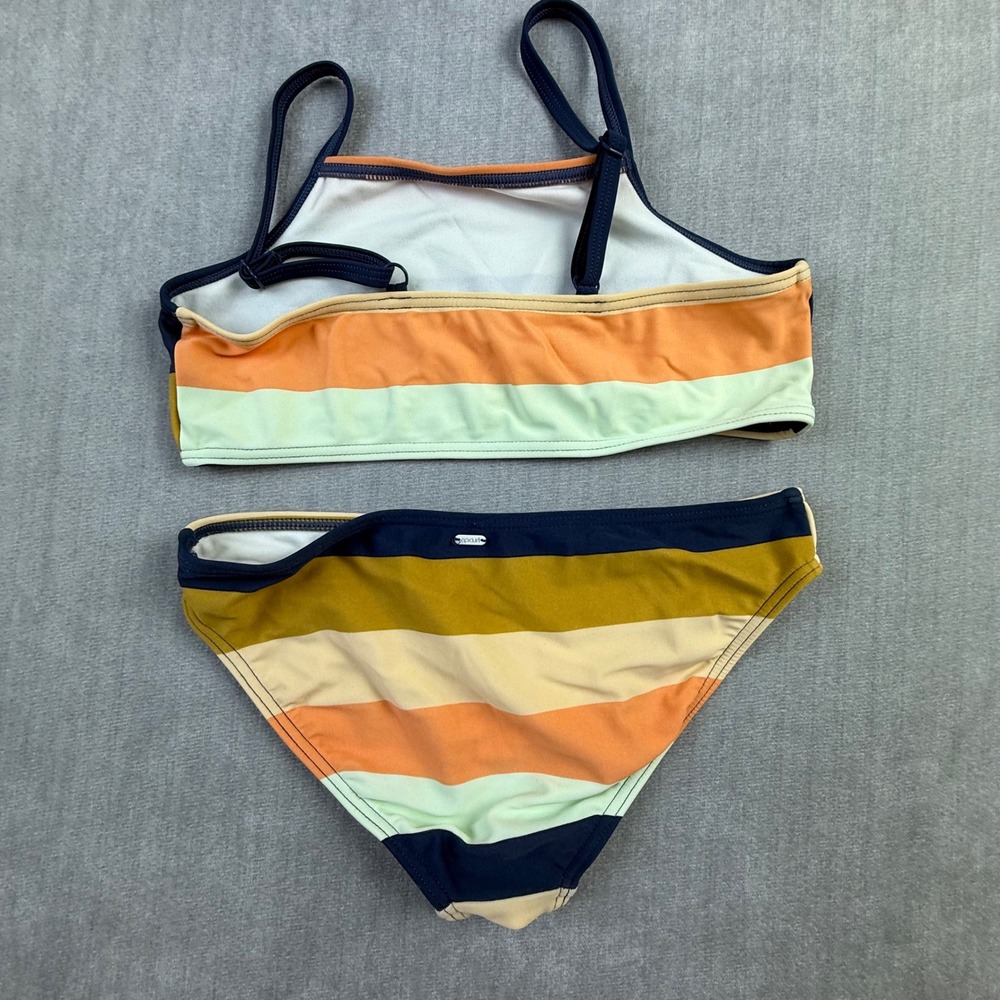 Rip Curl Girls Two Piece Bikini Swimsuit Striped Navy Orange Yellow Size 12 - Picture 2 of 4